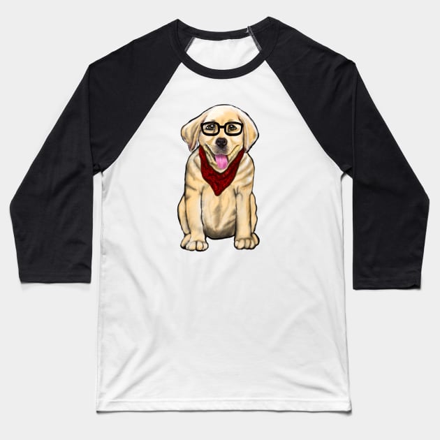 Dog wearing glasses and red scarf cute Golden Labrador retriever puppy dog Baseball T-Shirt by Artonmytee